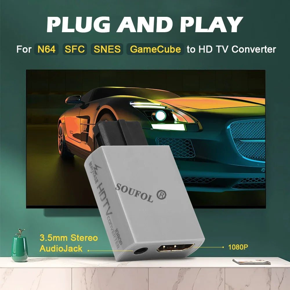 1080p HDMI Adapter for N64, GameCube, SNES with 3.5mm Audio