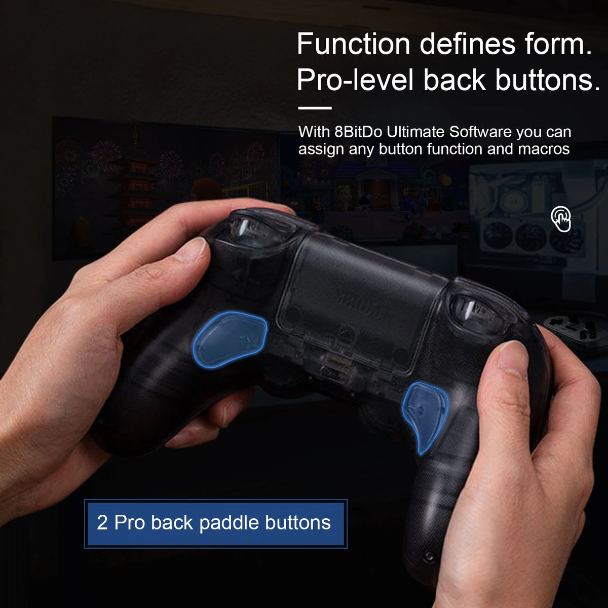 8BitDo Pro 2 Bluetooth Controller Gamepad Handle for Nintendo Switch 2, PC, Mac Transparent Black Edition)