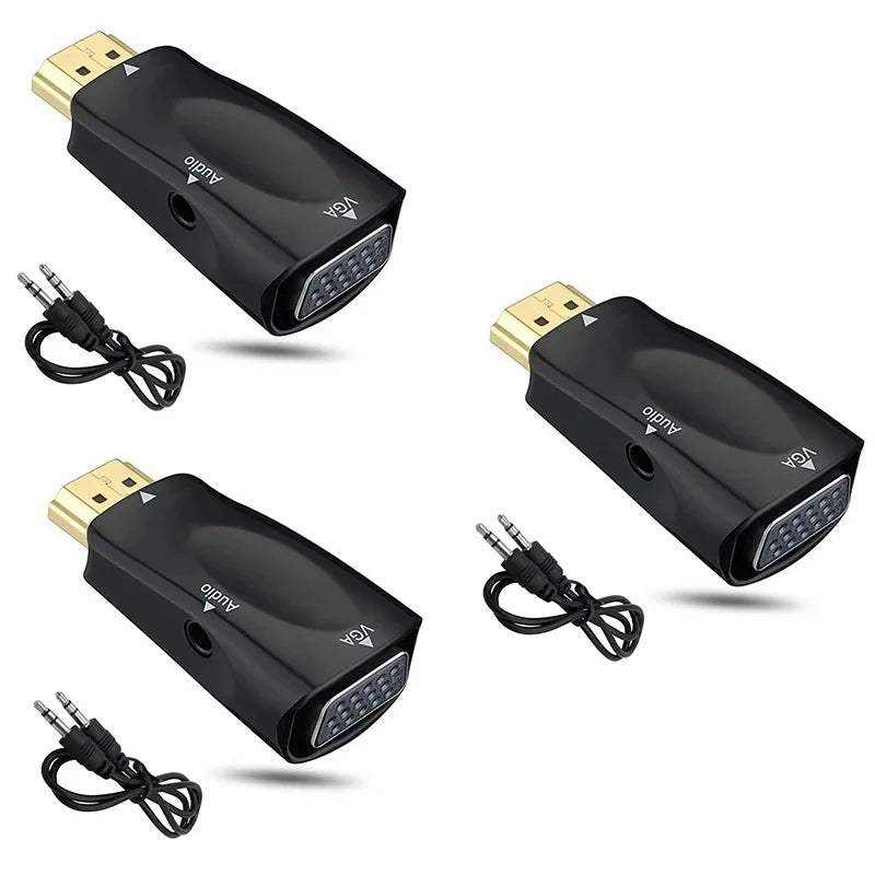 1-5pcs HDMI-compatible to VGA Cable Converter Male To Famale Converter Adapter 3.5mm Jack Audio HD 1080P For PC Laptop Tablet