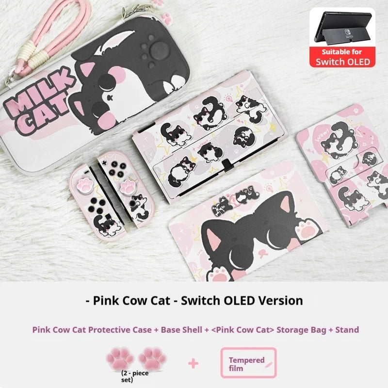 Cute Cat Ns2 Protective Case For Switch Oled Anti Scratch Shockproof Cover 2nd Generation Soft Pink Protective Case Set