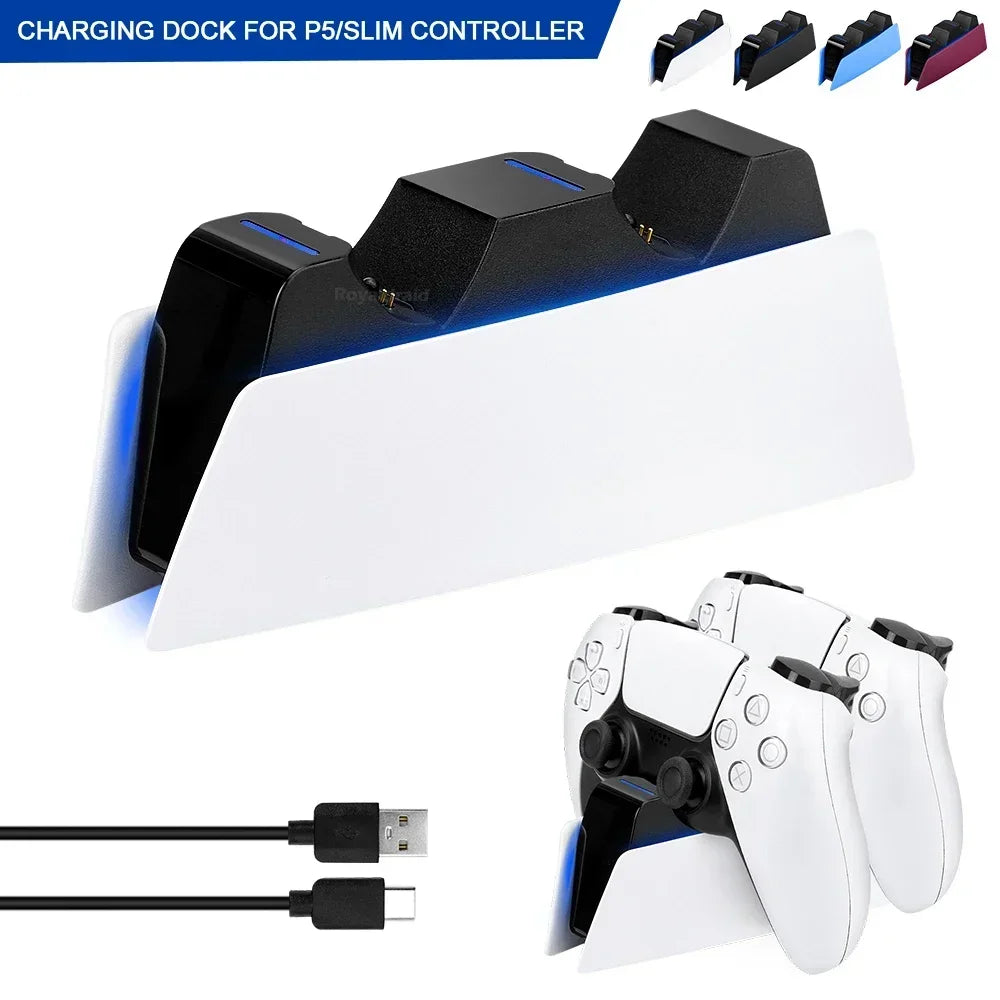 5 COLORS For PS5 Controller Charging Dock Dual Fast Charger Station for PS5 Type-C & PS5 Edge Game Controller w LED Indicator
