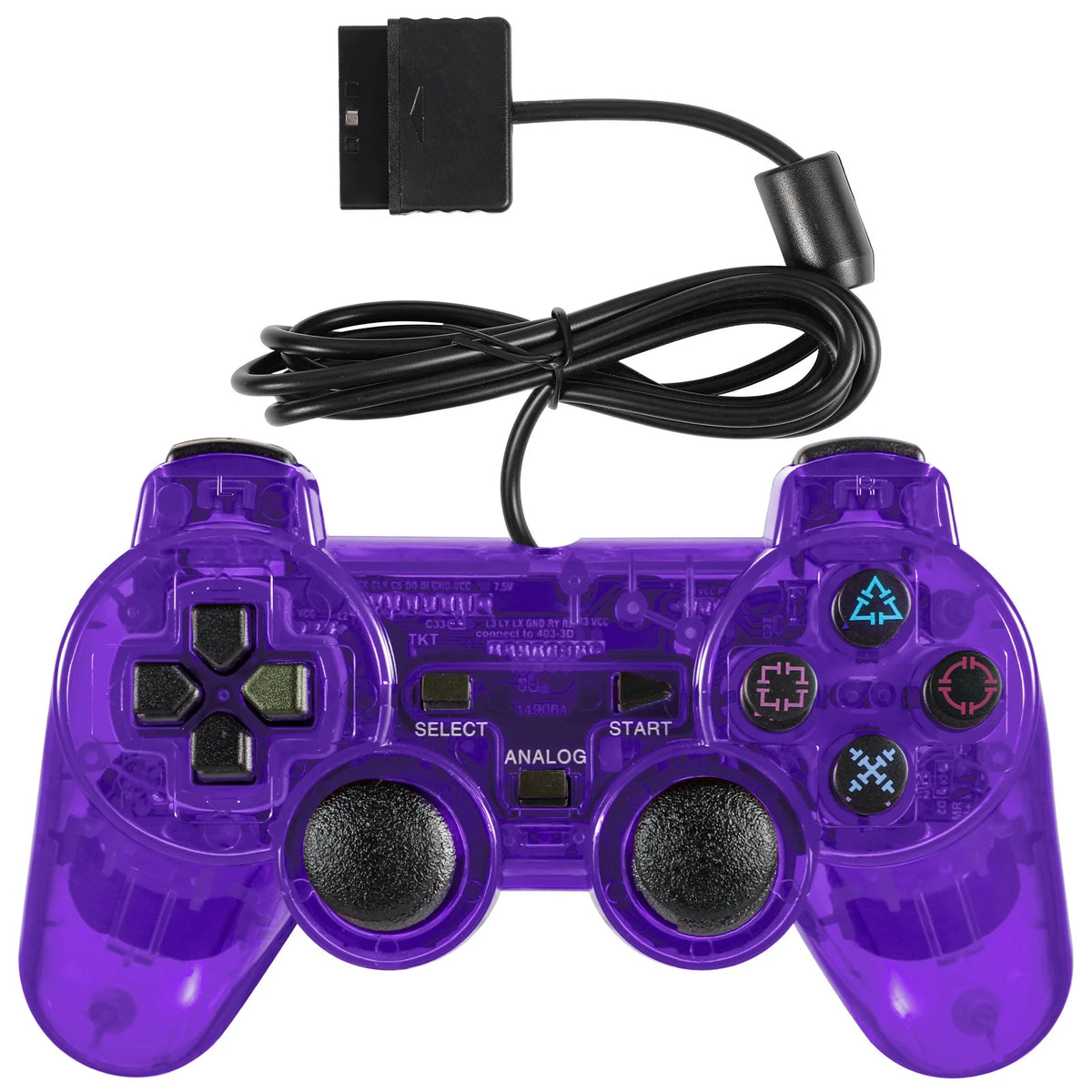 Transparent Wired Controller for PS2 and PS1, Vibration Gamepad