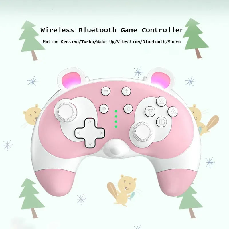 Kawaii Cartoon Bluetooth Gamepad, Pink, for PC and Switch
