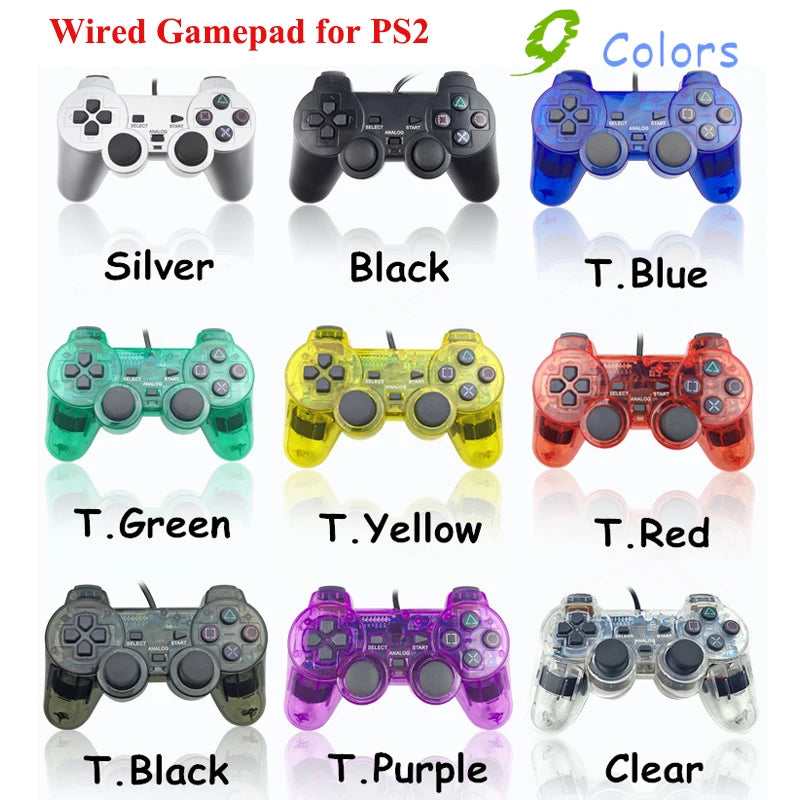 9 Colors Wired Gamepad for Sony PS2 Console, Dual Vibration