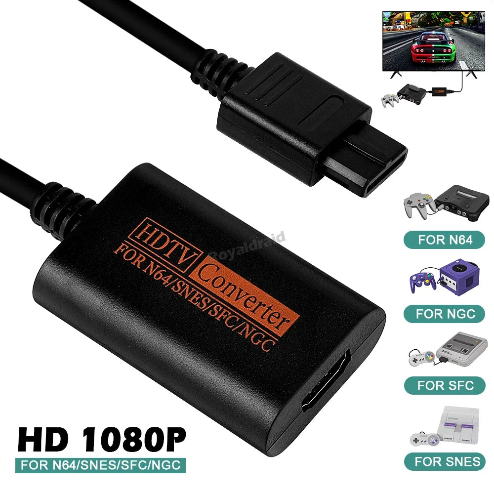 For N64 to HDMI-Compatible HDTV Converter Adapter for N64/Gamecube/SNES/GC Plug Play Full Digital 1080P No External Power