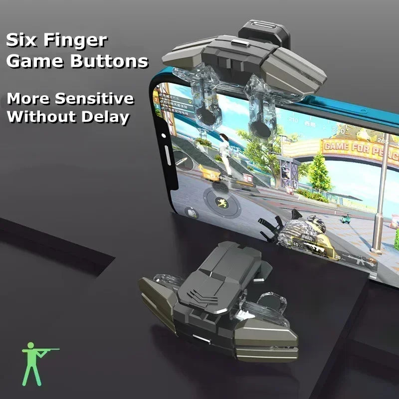 JS65 Mobile Phone Game Trigger for PUBG Aim Shooting Gamepad Joystick 6 Finger Eating Chicken Artifact Auxiliary L1R1 Key Button