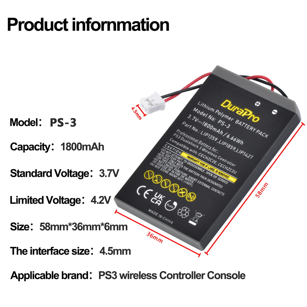 DuraPro 1800mAh Battery for Sony PS3 DualShock 3 Controller