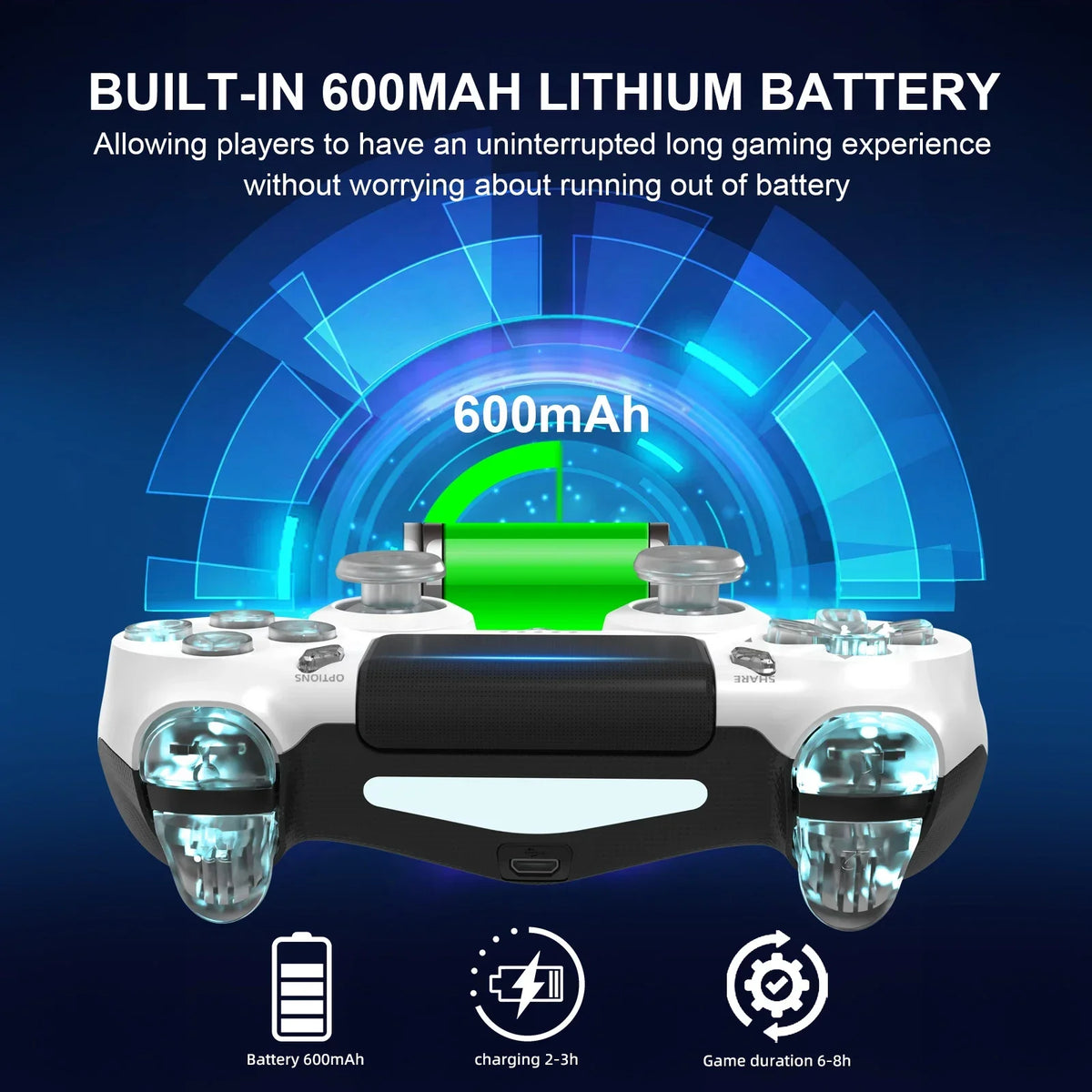 GAMINJA RGB Light Wireless Game Controller For PS4 PS3 Console Computer PC LED Bluetooth Gamepad 6-axis Gyroscope Dual Vibration