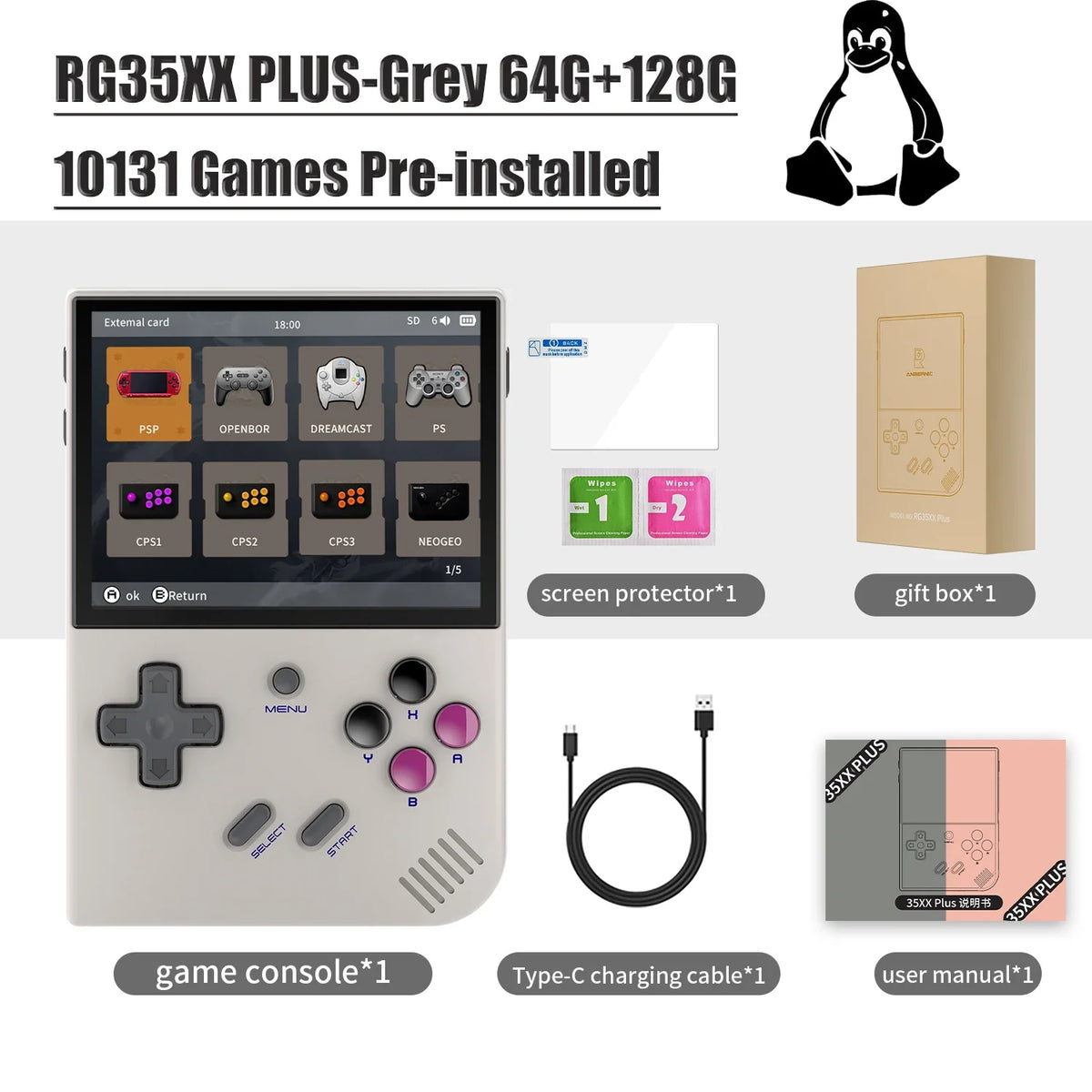 ANBERNIC RG35XX PLUS Retro Handheld Game Player Built-in 64G TF 5000+ Classic Games Support-HDMI TV Portable Game Player