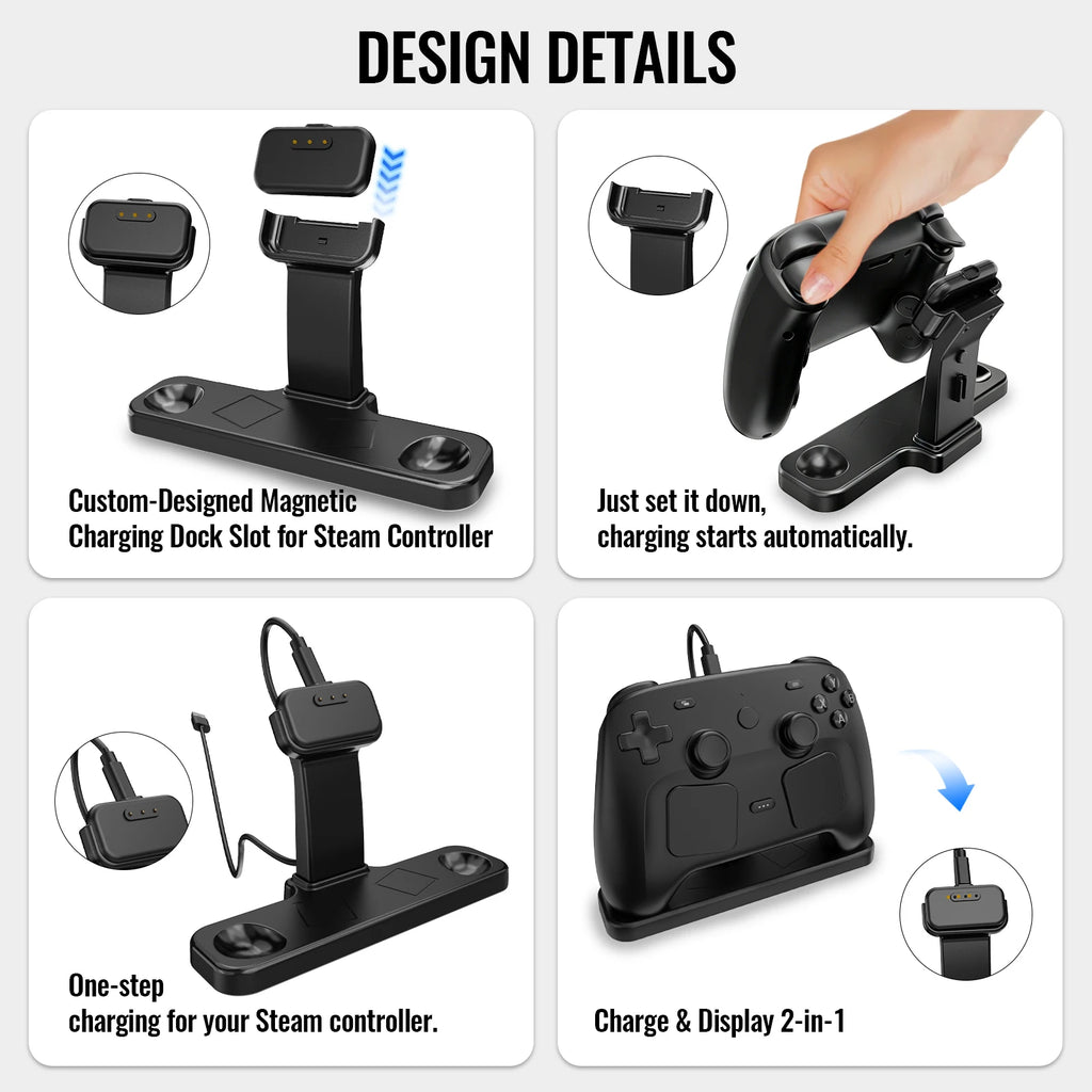 For Steam Controller 2 Charging Stand Magnetic PUCK Slot Tilted Display Anti-Tip Triangle Stable Desk Organizer Durable