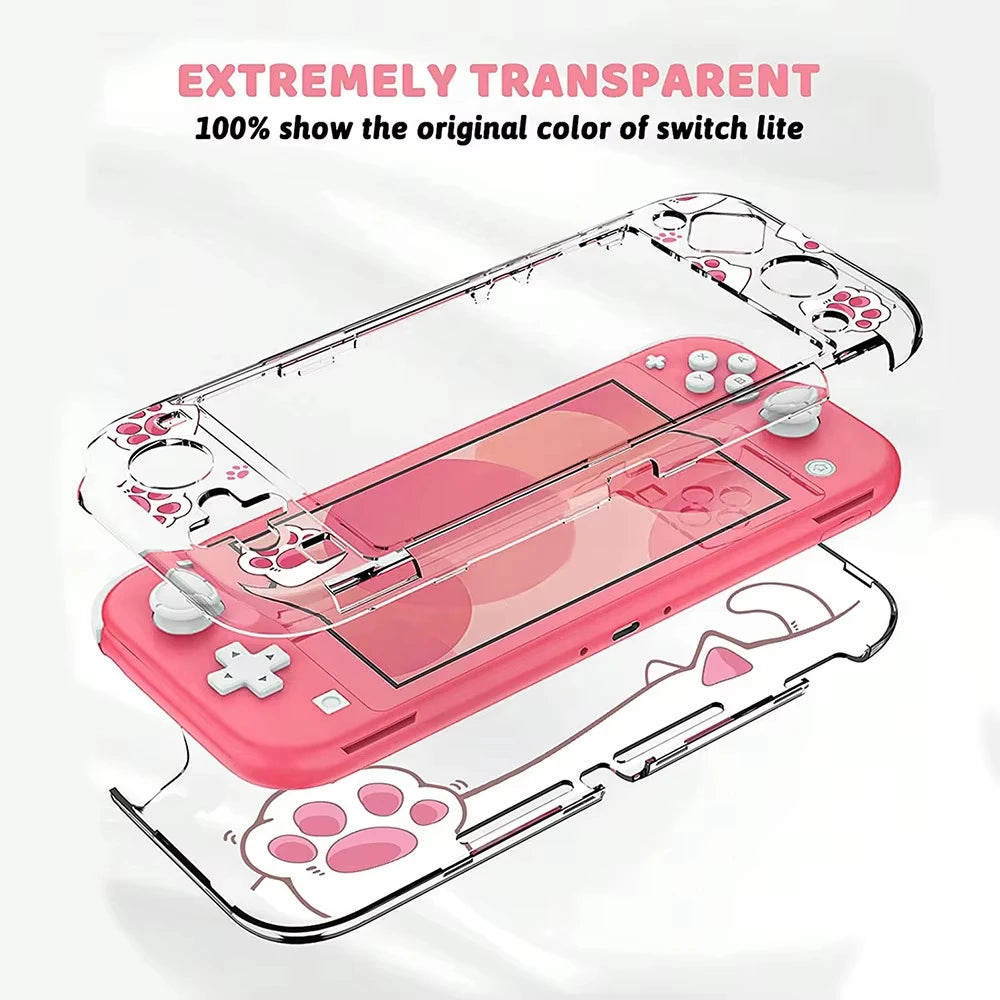 Hard PC Clear Anti-Shock Split Cover Cat-Pad Pattern Joycon Protective Case for Nintendo Switch Lite Console Shell Accessories