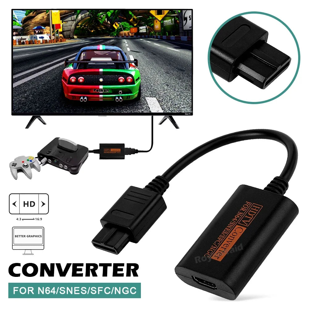 For N64 to HDMI-Compatible HDTV Converter Adapter for N64/Gamecube/SNES/GC Plug Play Full Digital 1080P No External Power