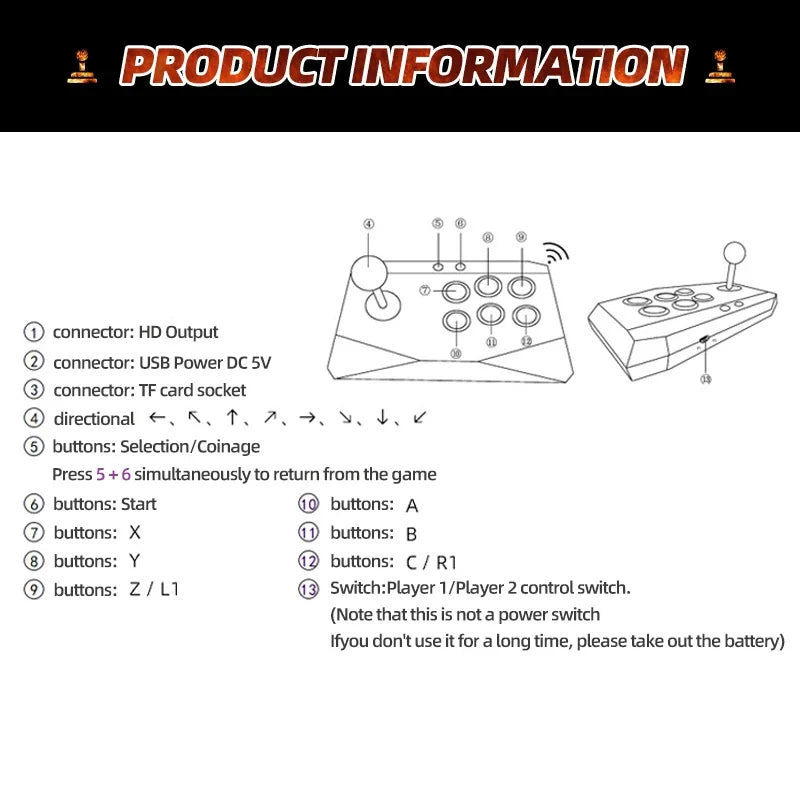 1PCS/2PCS Wireless Arcade Gamepad For M8 Retro Game Stick Rocker Arcade Joystick with 2.4Ghz Receiver Game Controller