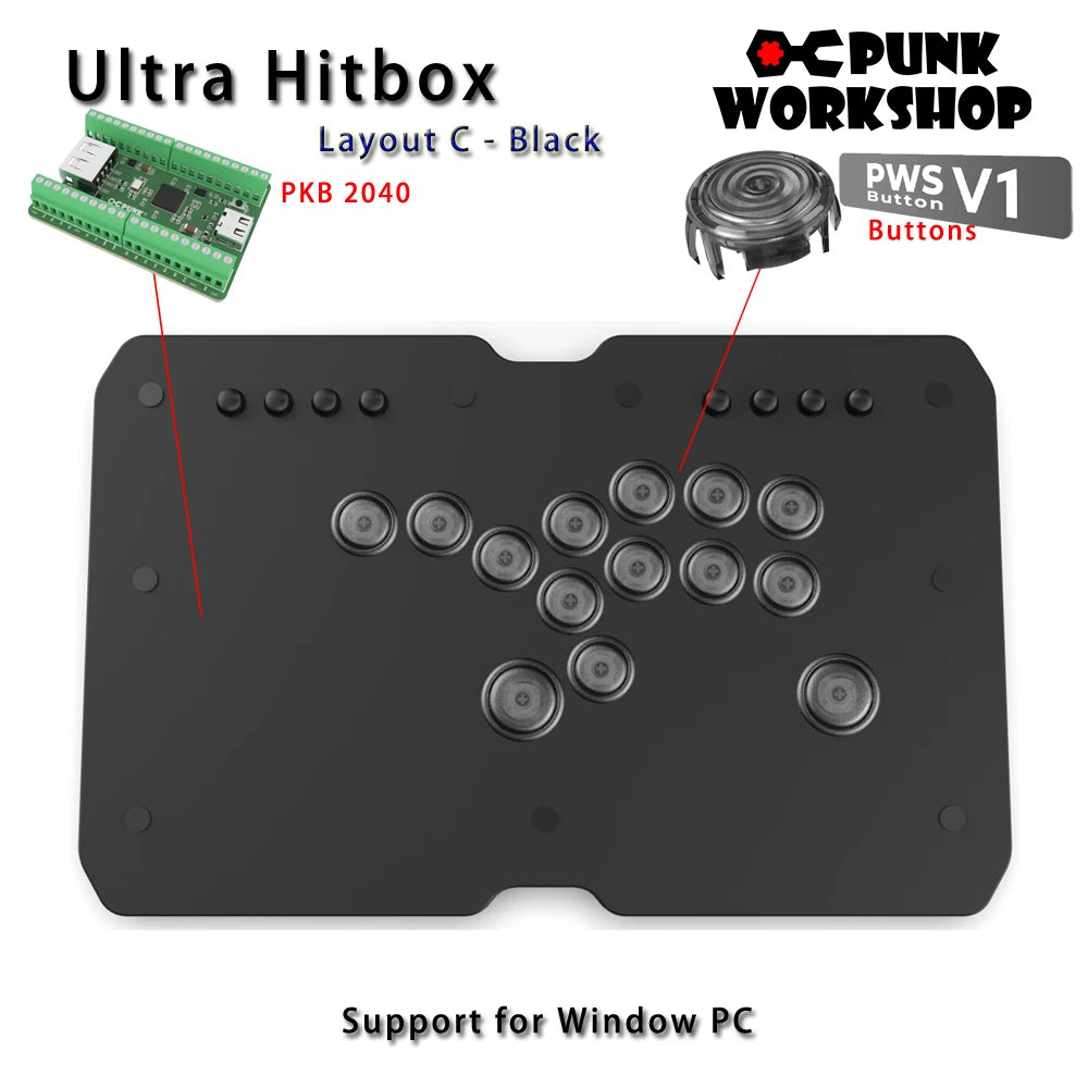 Punk Workshop Ultra BOX HitBox Controller SOCD Supported Fighting Stick for PC with PKB 2040 PWS V1 Mechanical Buttons
