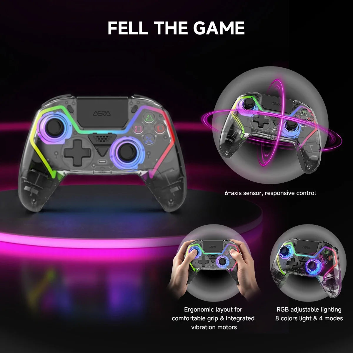 HG-04D Transparent Wireless PS5 Controller, Hall Triggers, BT 5.3