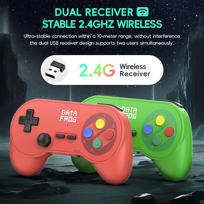 Data Frog PC07 Classic Style Wireless Game Controller, Dual Receiver, Retro Gamepad for PC DInput, Android TV, Arcade Gaming