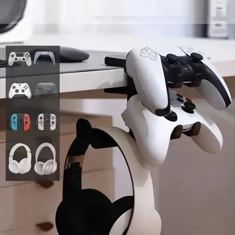 3-in-1 Headset & Controller Stand W/ Adjustable Clamp, Rotating Arm & Cable Management. Gaming Headphone & Controller Holder