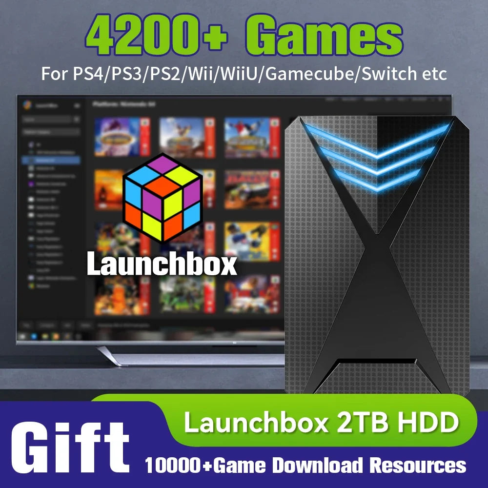 2TB Launchbox HDD for PC, 4200+ Games, PS4/PS3 Emulators