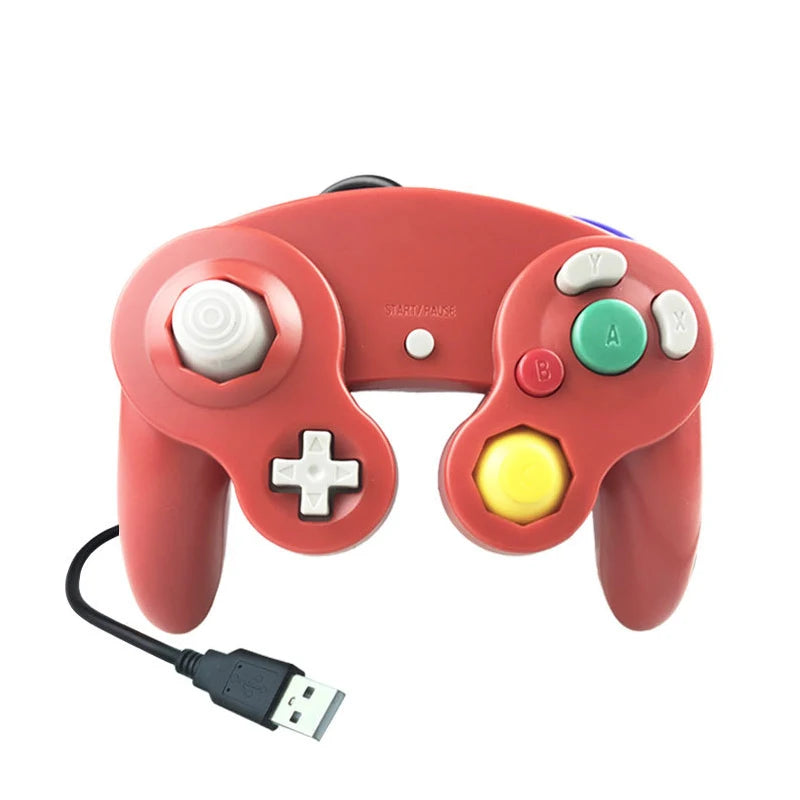 Transparent USB Wired NGC Gamepad Joystick, Clear Blue & Red