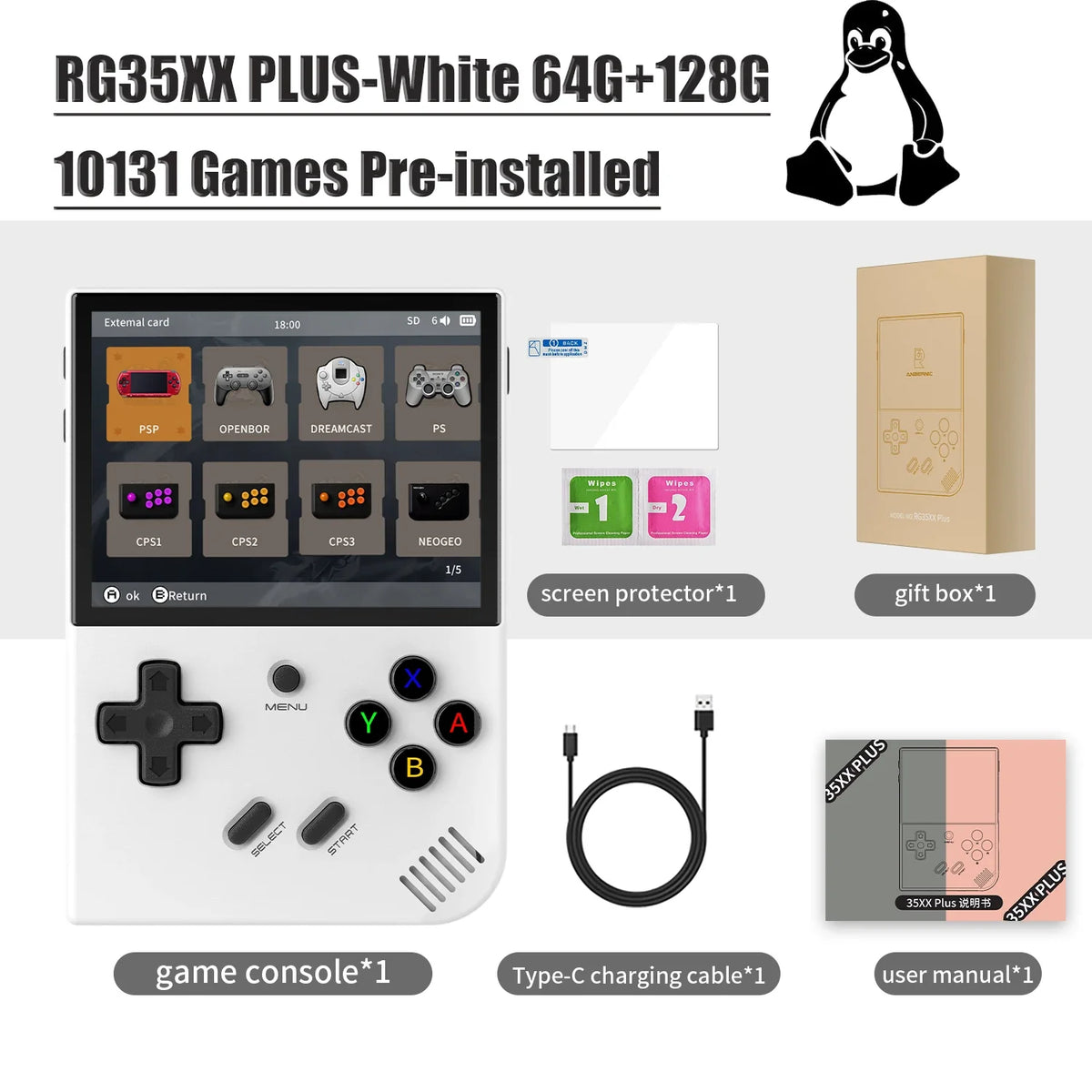 ANBERNIC RG35XX PLUS Retro Handheld Game Player Built-in 64G TF 5000+ Classic Games Support-HDMI TV Portable Game Player