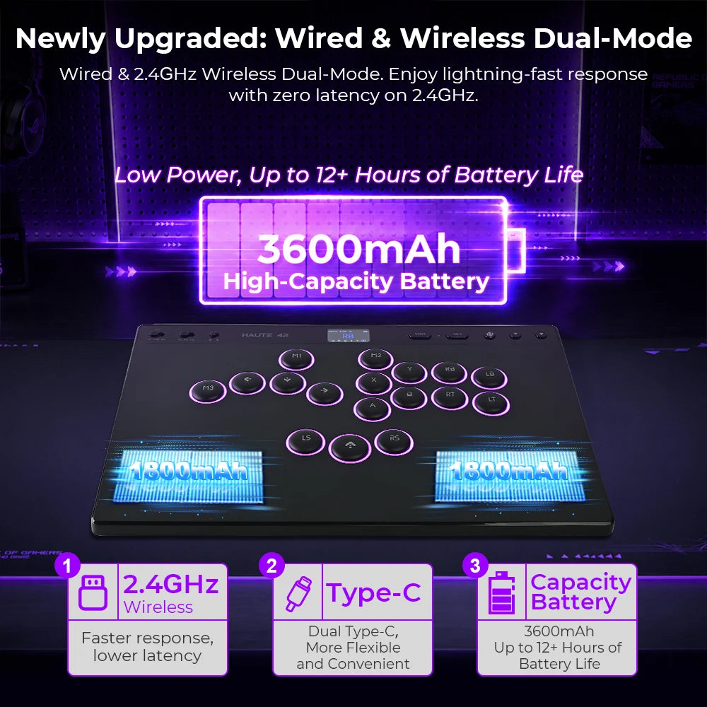 Haute42 W-P1 Tri Mode 2.4G Wireless Touch Screen Leverless Hitbox Controller For PC/PS4/PS5/Switch Stickless Arcade Controller
