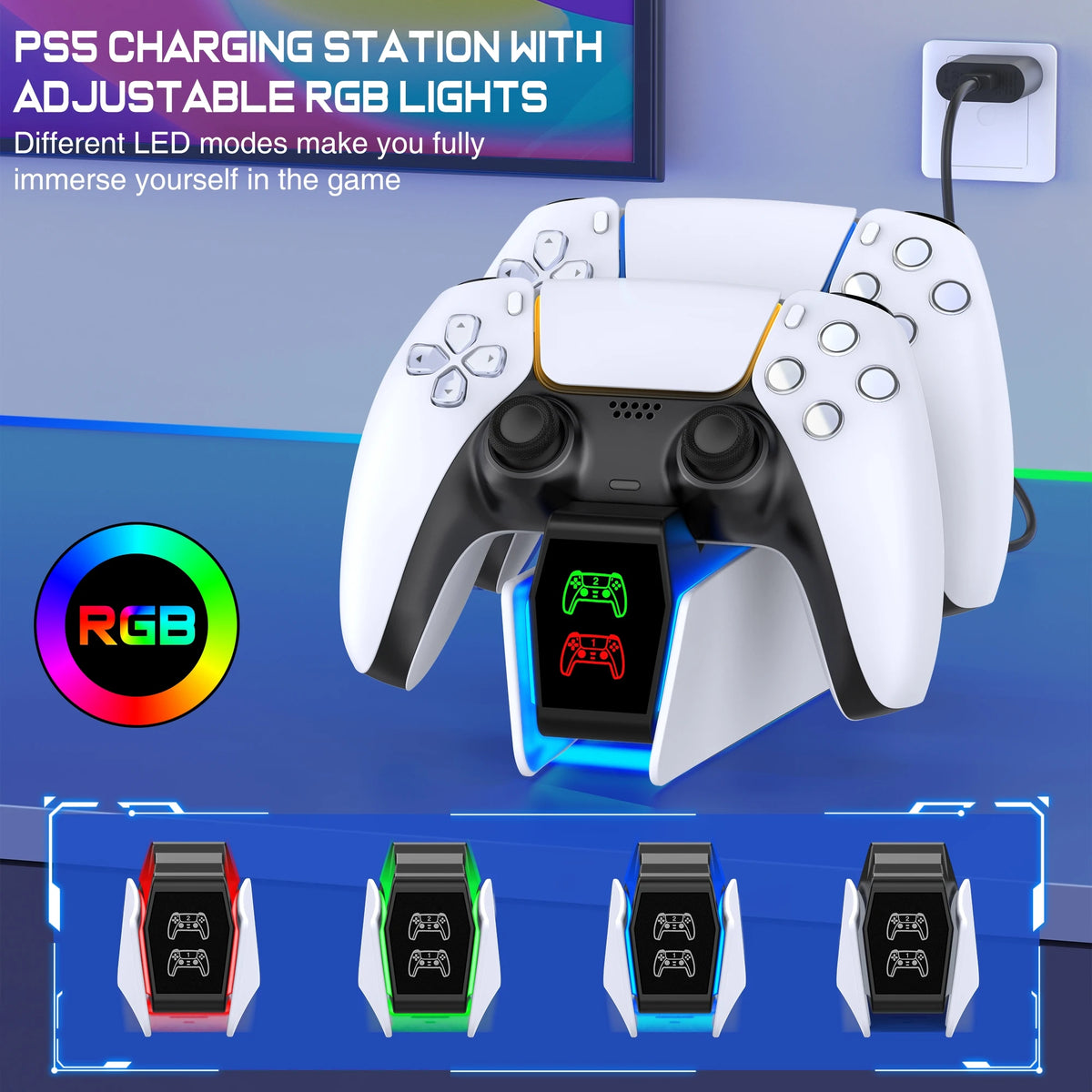 DinoFire Charger for PS5 Controller DualSense Charging Station Dual Charging Dock Charger Stand for PlayStation 5 Controllers