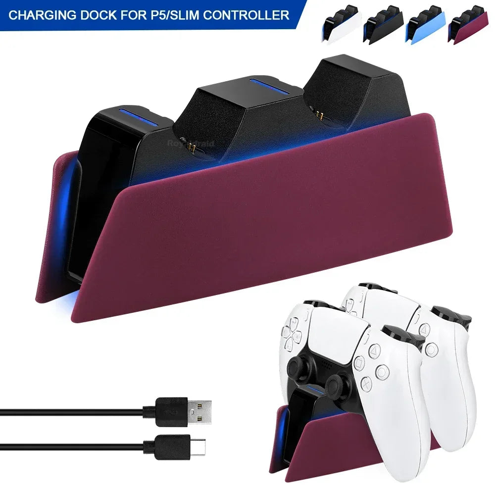 5 COLORS For PS5 Controller Charging Dock Dual Fast Charger Station for PS5 Type-C & PS5 Edge Game Controller w LED Indicator
