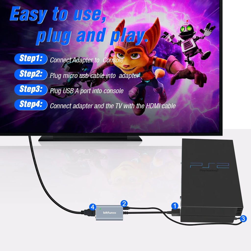 BitFunx HDMI™ Converter For PS2/PS1 Game Consoles With RGB to YPbPr Switch Video Adapter For PS1