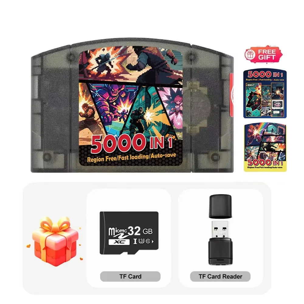 N64 Game Cartridge with 32GB TF Card, 5000+ Games, Region Notes