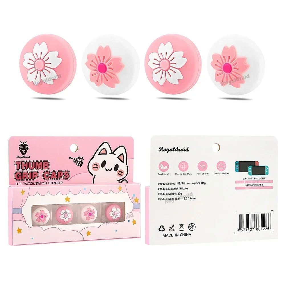 Cute Sakura Silicone Soft Thumb Stick Grip Cap 4PCS/Set Joystick Cover For Switch NS OLED/Lite Joycons Controller Thumbstick Cap