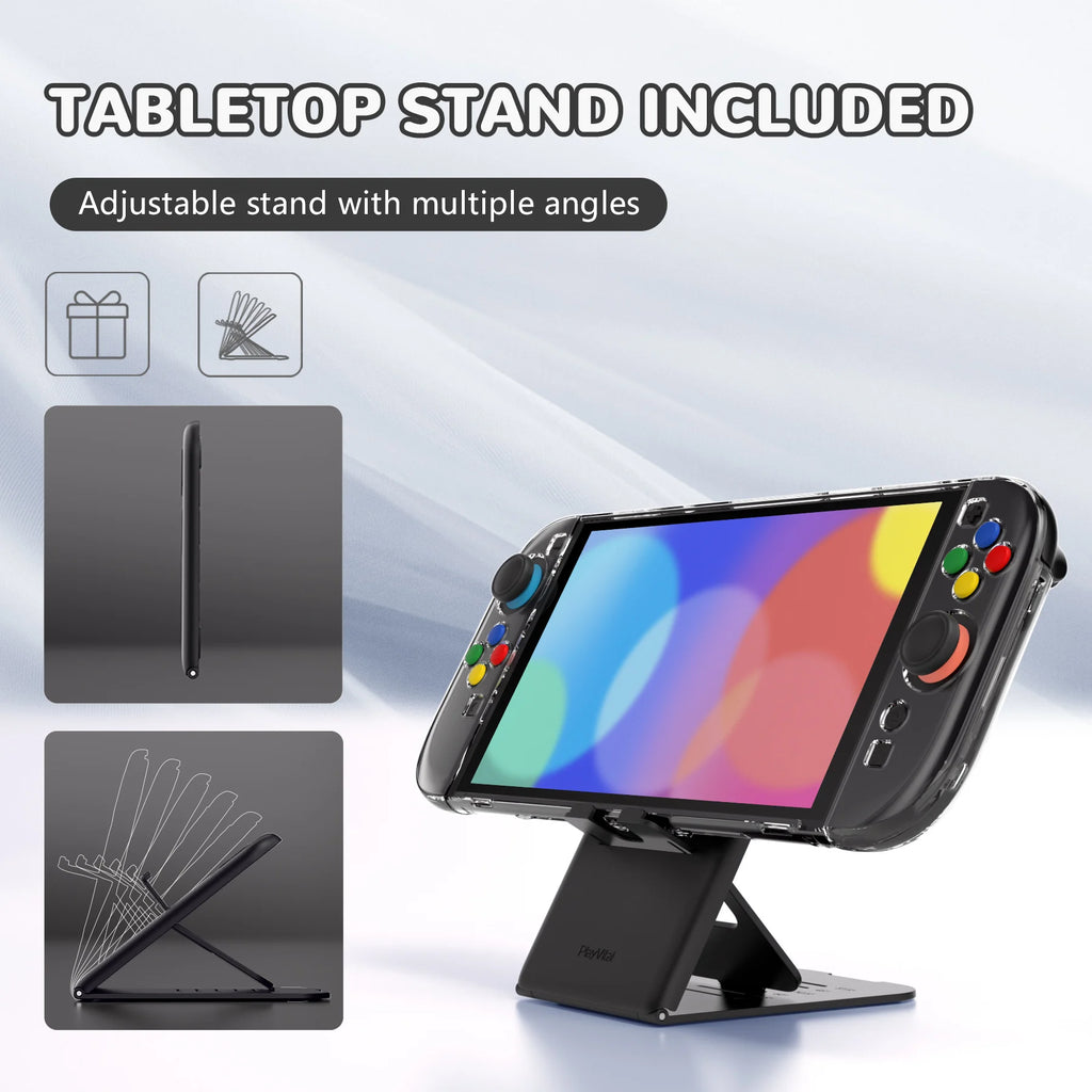 PlayVital Dockable Grip Cover for Nintendo Switch 2, Anti-Scratches Shell Clear Protective Case with Foldable Stand & Thumb Grip