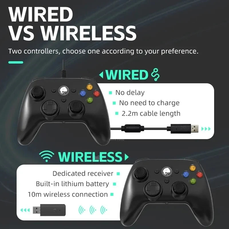 Wireless & Wired Controller for Xbox 360 & PC, Gamepad Joystick