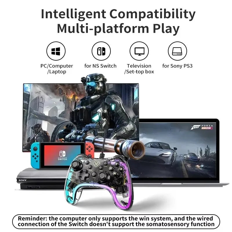 Aolion RGB Wired Gamepad Controller Multi-Use Gaming Controller with Vibration Motor for Ninten-do Switch PC PS3