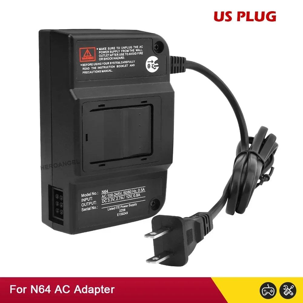 New Power Supply For N64 AC Adapter Charger for N64 Power Adapter Power Supply EU US Plug Cord Charging Charger