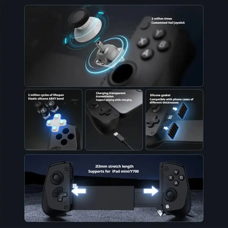 X5LType-C Stretchable Mobile Game Controller Hall Effect Joystick Zero Latency Wired Gamepad for Android iPhone 15+ Cloud Gaming