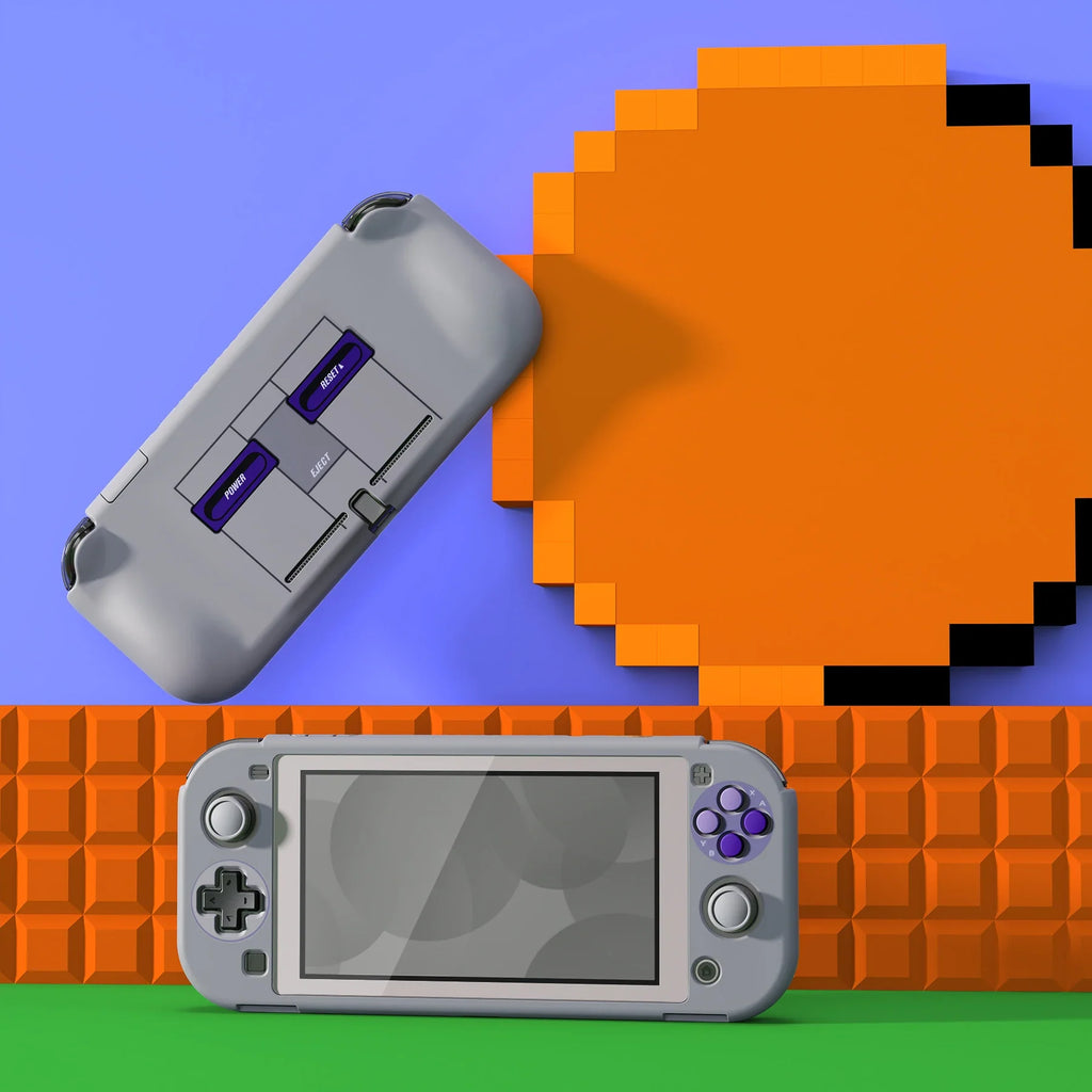PlayVital ZealProtect Ergonomic Protective Case for NS Switch Lite W/Screen Protector & Thumb Grips - Classics SNES Style