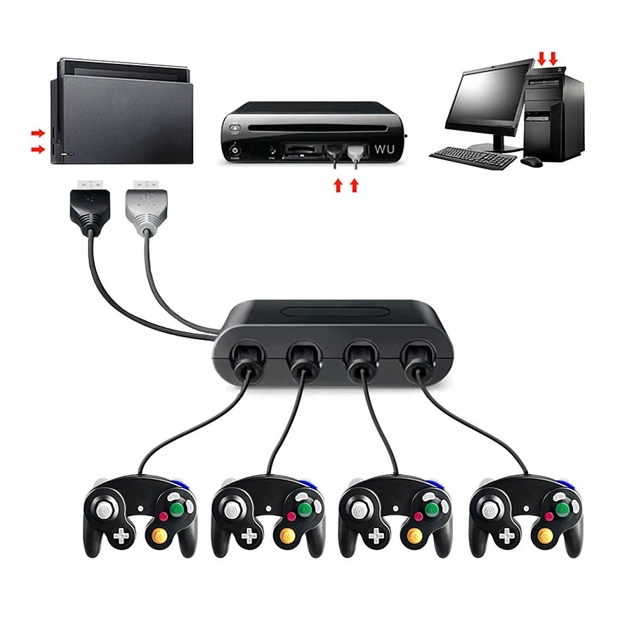 4 Ports Game Converter for GameCube GC Controller USB Adapter for Nintend Switch NGC/Wii u/PC Star Fighting Support