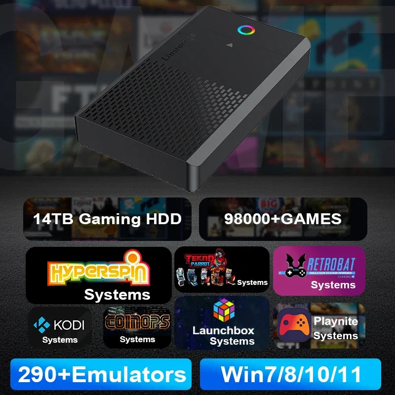 PEAPRIT 14TB Gaming HDD with Hyperspin Launchbox Retrobat Playnite 98K+ Retro Video Games Console for PS5/PS4/PS3/PS2/SWITCH/WII
