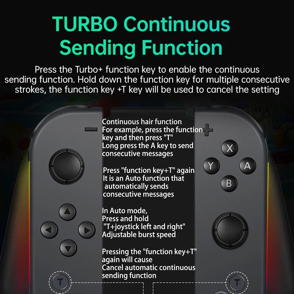 Wireless Game Joypad For Nintendo Switch Controller RGB Color Light Glare Vibration Six-axis Body Sense Joycon L/R Gamepad