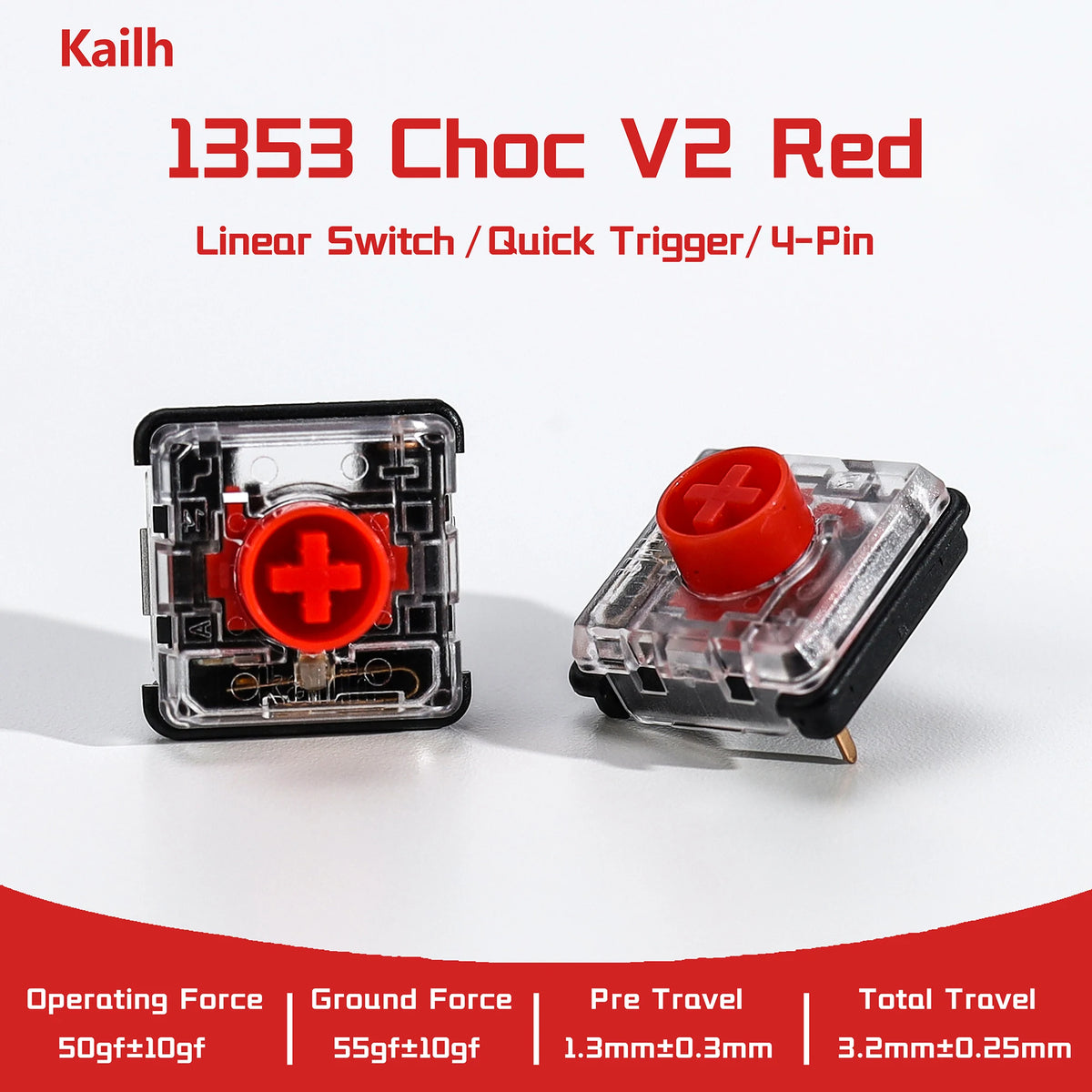 Kailh 1353 Choc V2 Red Linear Switches for Hitbox, 10-110PCS