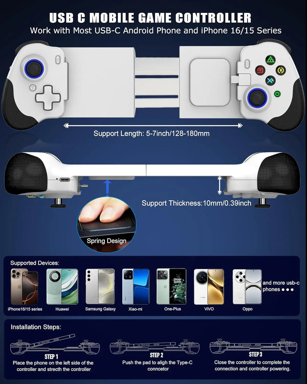 N01 Wired Telescopic Controller USB-C for Android & iPhone 15/16