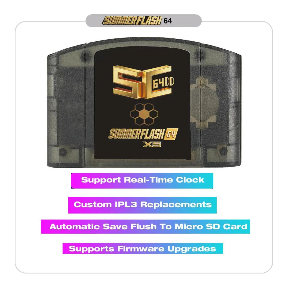 SC64 SummerflashX5 Gold Cart for N64DD, SNES, GBC Games