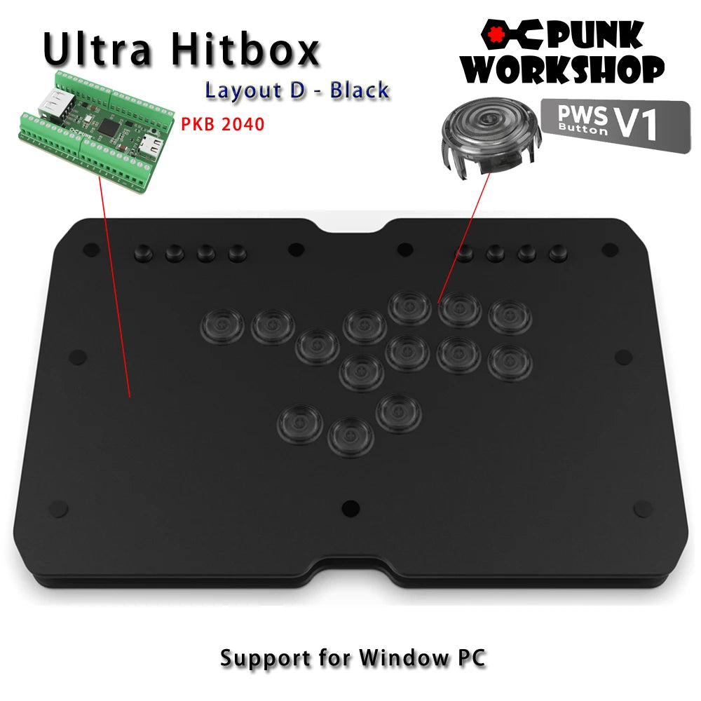 Punk Workshop Ultra BOX HitBox Controller SOCD Supported Fighting Stick for PC with PKB 2040 PWS V1 Mechanical Buttons