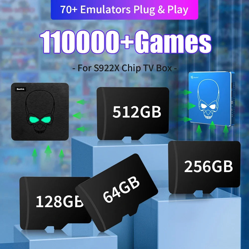 Game Card for Beelink GT King/King Pro S922X Retro Game Console TV Box with 110000+ Games 70+ Emulators For SS/PSP/PS1/NDS/N64