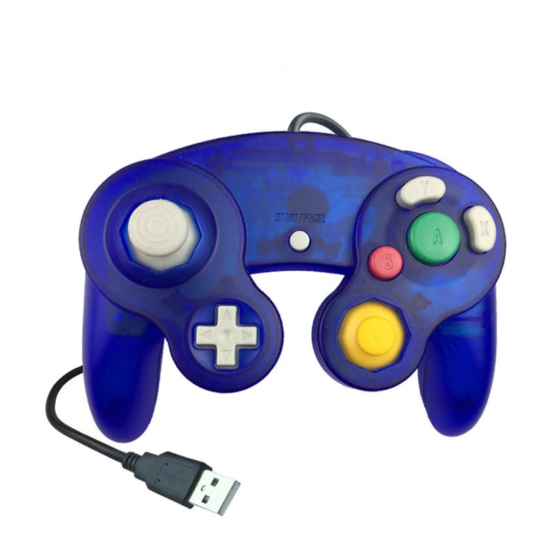 Transparent USB Wired NGC Gamepad Joystick, Clear Blue & Red