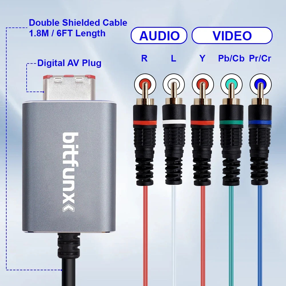 Bitfunx Component Video 5RCA YPbPr Cable for Nintendo GameCube NGC Digital AV Output High Quality Image