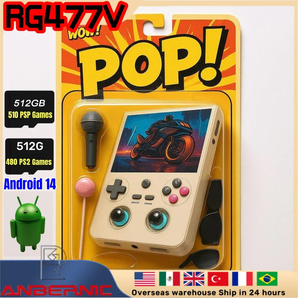 ANBERNIC RG477V Handheld Console, 4.7 Inch Android 14 120Hz