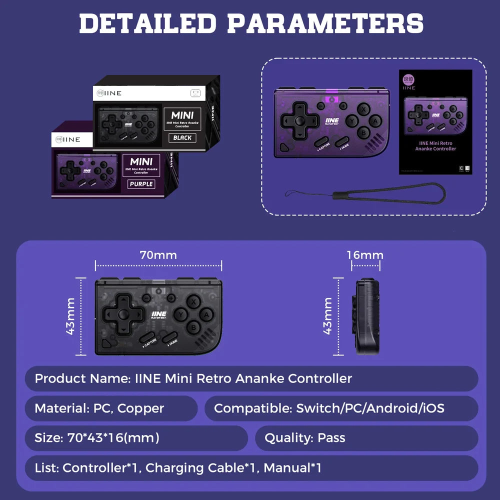 IINE Pocket Mini Controller for Switch 2, Switch, PC, Phone