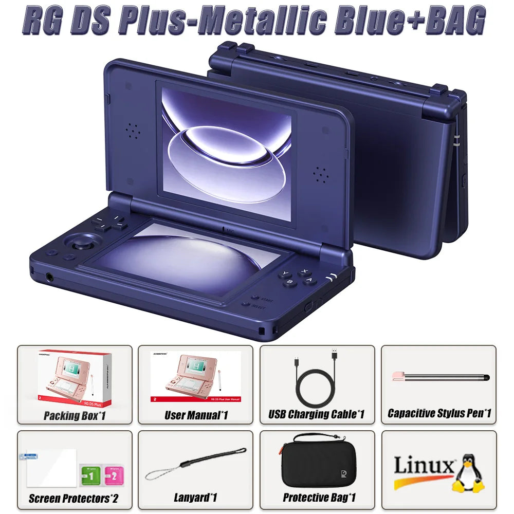Anbernic RG  DS Plus Retro Handheld Game Console Dual Screen 4.3 Inch IPS RK3568 Linux 1GB RAM 16GB TF WiFi Bluetooth 4000mAh