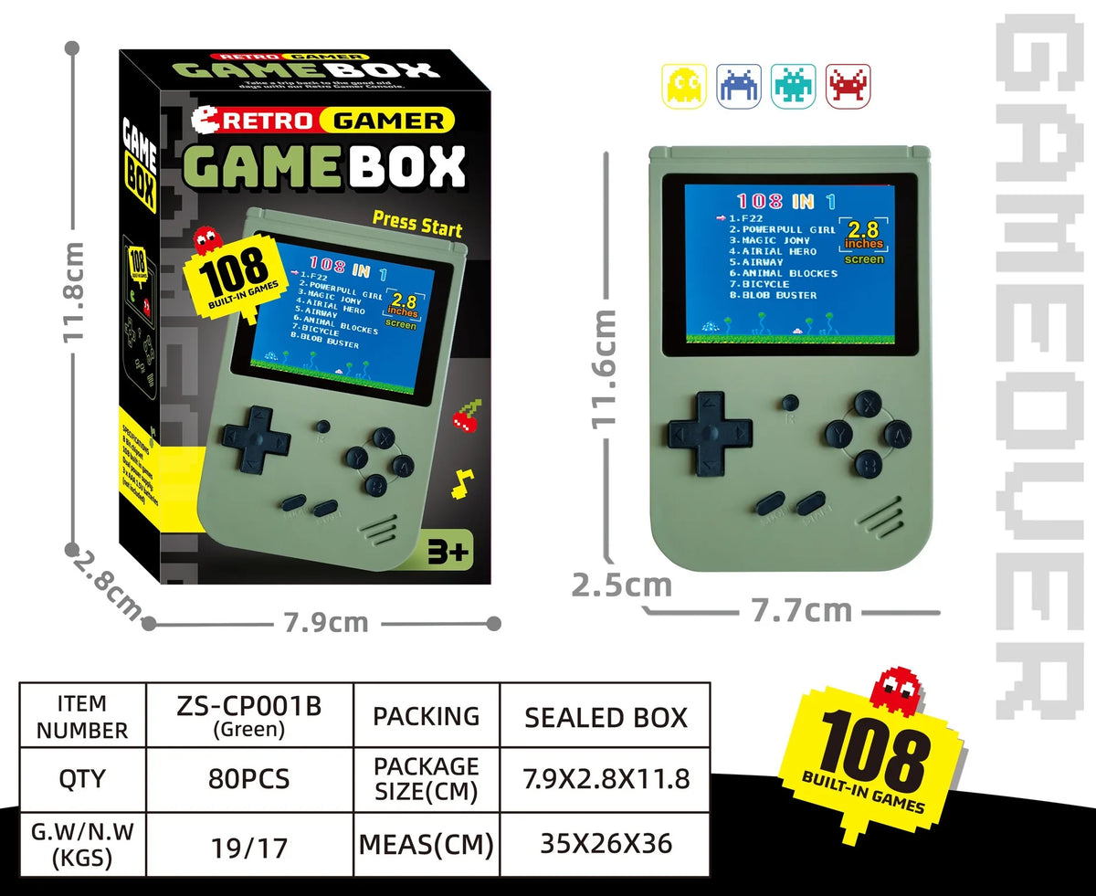 Retroid Style Gamer Mini Pocket Gaming Device 108 In 1 Built‑In Games Color Screen Portable Retro Video Game Player For Adults